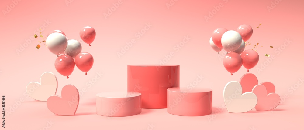 Hearts with balloons - Appreciation and love theme - 3D render Hearts with balloons - Appreciation and love theme - 3D render