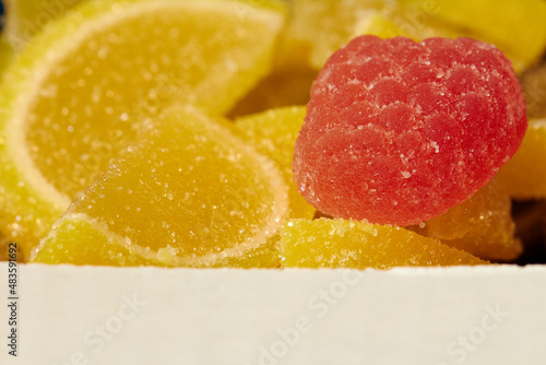 panorama close up a background from colorful sweets of sugar candies and marmalade. assortment candies panoramic view