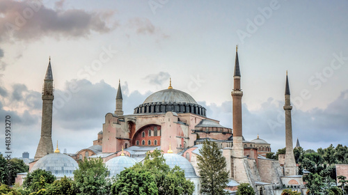 Hagia Sophia mosque in Sultanahmet with dramatic clouds. Hagia Sophia was converted to mosque recently renaming it to Holy Hagia Sophia Grand Mosque, or Ayasofya Kebir Cami in Turkish photo