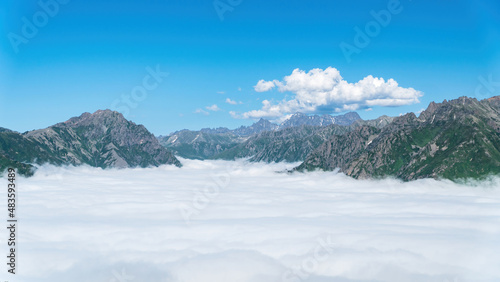 Above the clouds scenery with peaks of mountains from Black sea karadeniz region highlands of Turkey