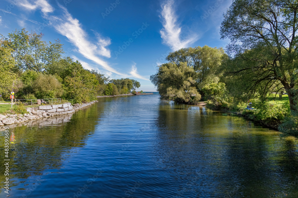 Beautiful view of the Etobicoke creek at Marie Curtis park in Ontario, Canada