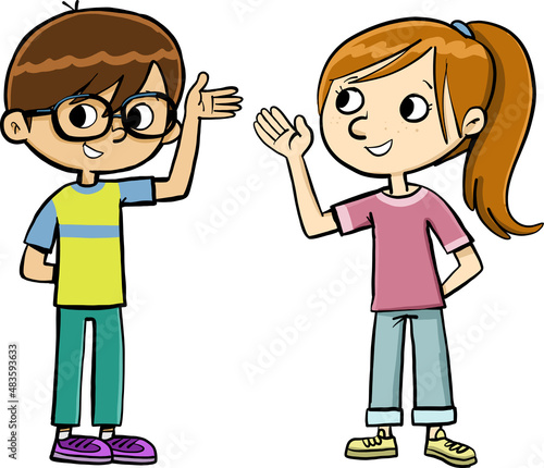 boy and a girl stand and present their ideas