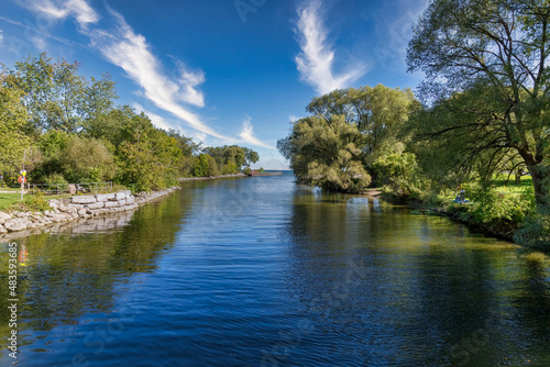 Beautiful view of the Etobicoke creek at Marie Curtis park in Ontario, Canada