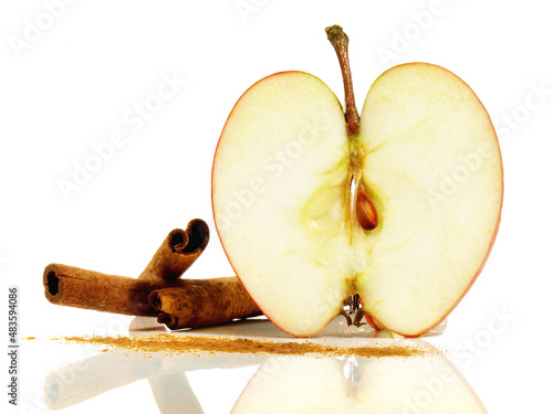 Apple Slice with brown Sugar and Cinnamon - Fruits on white Background Isolated photo