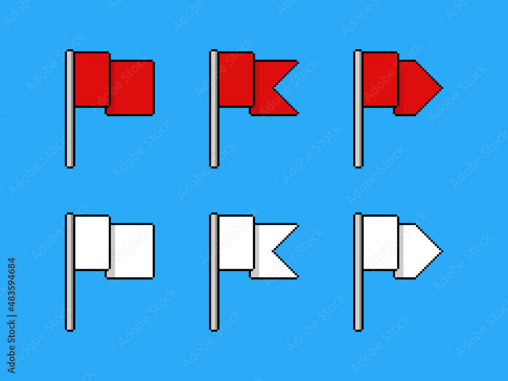 Red and white flags in pixel art style Stock Vector | Adobe Stock