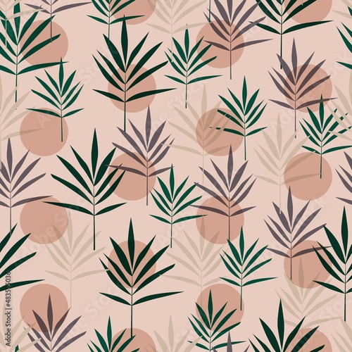 Seamless tropical coconut palm leaves pattern. Vector flat style