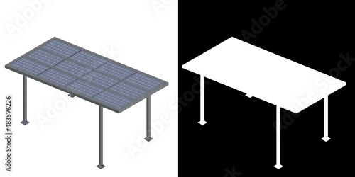 3D rendering illustration of a parking shelter with solar panels