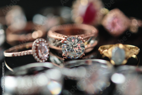Fototapeta Naklejka Na Ścianę i Meble -  Beautiful diamond rings jewelry background