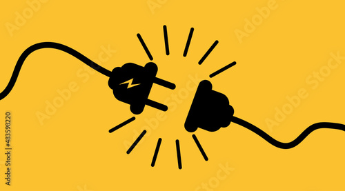 Electric socket with a plug. 404 error concept. Connecct disconnect symbol.