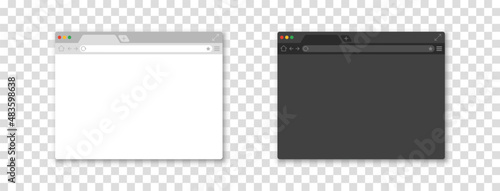 Web browser window mockup set. Black and white resume. Transparent background. Desktop template of browser.Vector illustration. photo