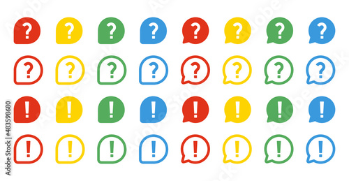 Colorful question and exclamation icon set on white background. Vector EPS 10