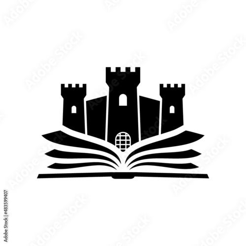 Castle rise from a book icon isolated on white background