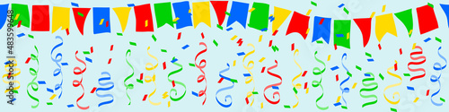 festive horizontal banner with flags and serpentine
