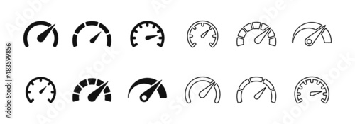 Speedometers icons set. Speed indicator sign. Performance concept. Fast speed sign. Vector illustration