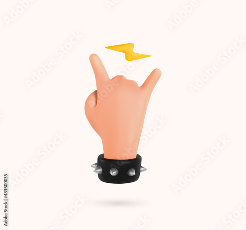 Sign of the horns ui hero character. Rock sign hand gesture isolated 3d cartoon hand. Heavy metal isolated arm