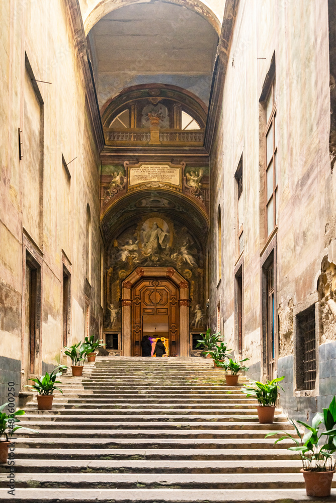 Chiostro di San Gregorio Armeno. Entrance of the cloister of Armenian sanctuary in Naples, Italy