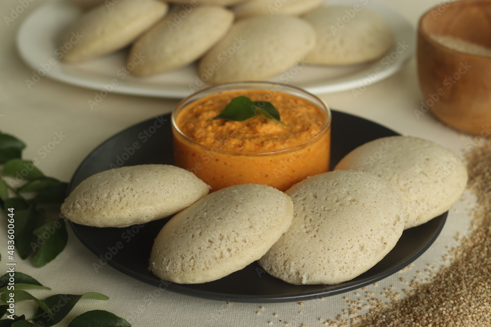 Foto Stock Steamed Little millet cakes or little millet idli. Made with