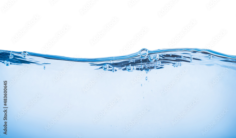 Blue water wave and bubbles isolated on white background. blue water surface with splash, waves and air bubbles to clean drinking water. Can be used for graphic designing, editing, putting on products Blue water wave and bubbles isolated on white background. blue water surface with splash, waves and air bubbles to clean drinking water. Can be used for graphic designing, editing, putting on products