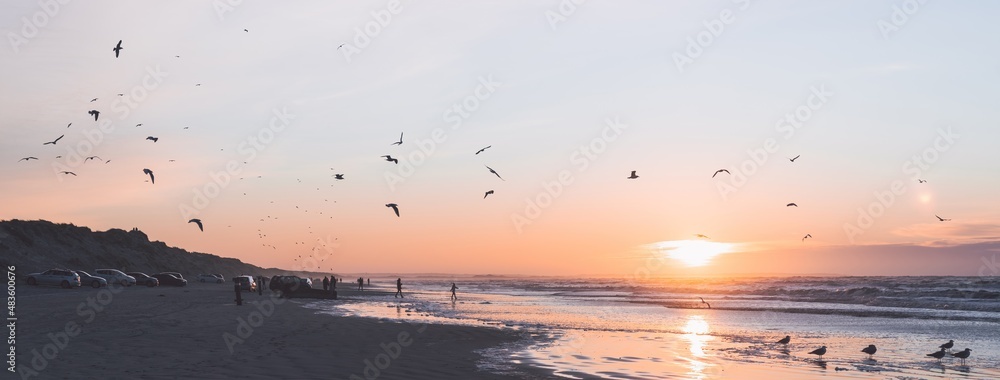 North Sea beach scenic landscape at sunset. Nordjylland (North Jutland Region), Denmark