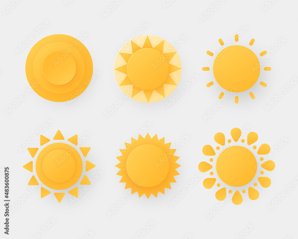 Sun icons. Sun icon in paper cut style. Vector illustration. Sun icons. Sun icon in paper cut style. Vector illustration.
