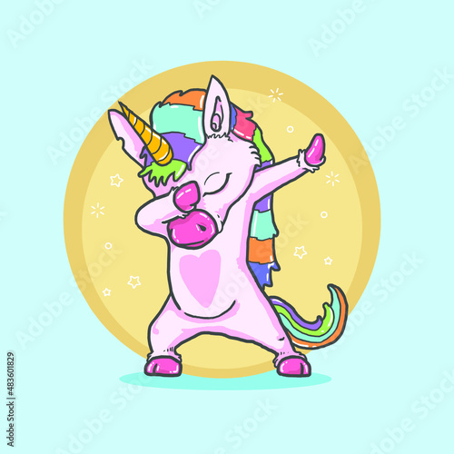 cute unicorn cool dance illustration vector