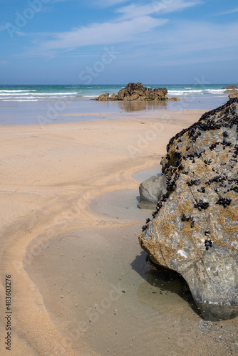 Cornish tidal pool on Tolcarne Beach in Newquay on the Cornish coast