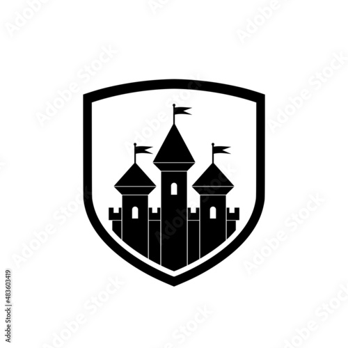 Castle fortress kingdom shield icon isolated on white background