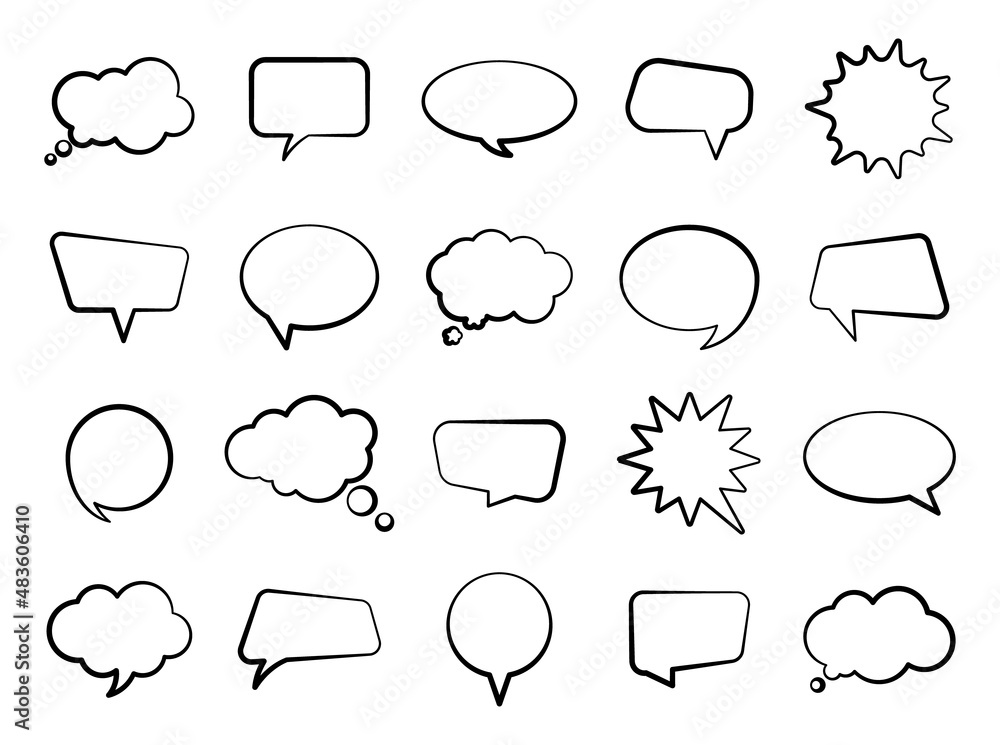 Empty comic bubbles. Set of speech bubbles. Hand drawn dialog bubbles, clouds and explosions. Retro elements for design in pop art style and vintage. Empty comic bubbles. Set of speech bubbles. Hand drawn dialog bubbles, clouds and explosions. Retro elements for design in pop art style and vintage.