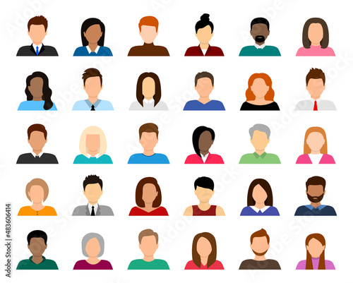 People avatar set. Diverse people avatar profile icons. User avatar. Male and female faces different nationalities. Men and women portraits. Characters collection. Vector illustration.