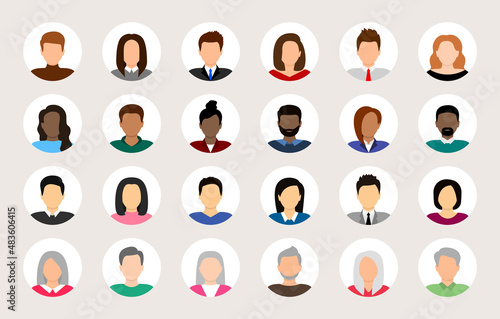 People avatar set. Diverse people avatar profile icons. User avatar. Male and female faces different nationalities. Men and women portraits. Characters collection. Vector illustration.