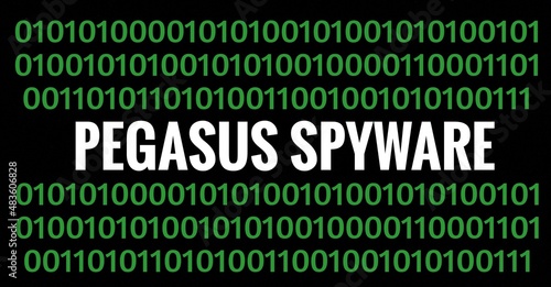 Pegasus Spyware with binary code Background.