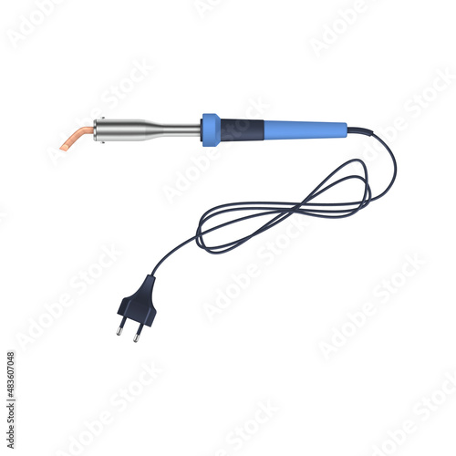 Soldering iron with curved tip. Electronics soldering tool isolated on white background. Vector illustration.