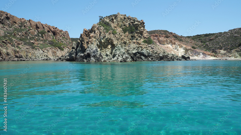 Scenic rocky volcanic seascape in island of Milos, Cyclades, Greece