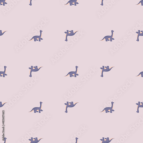 Cute brachiosaurus seamless pattern. Funny children dinosaur sketch.