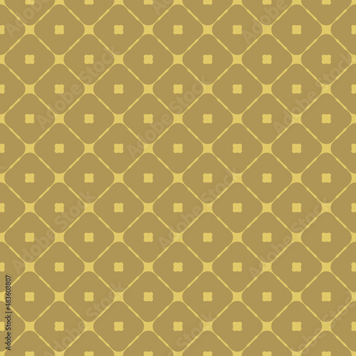 Vector geometric grid seamless pattern. Abstract texture with small rounded shapes, diagonal square mesh, grid, net, lattice. Simple graphic ornament, repeat tiles. Gold color ornament. Retro design