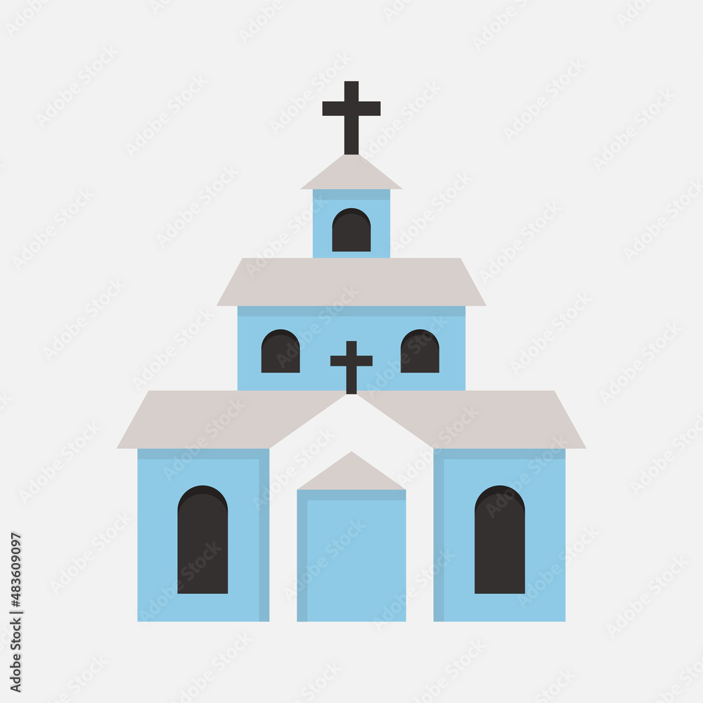 Church icon.Church building silhouette with cross. Catholic holy symbol. Vector illustration.