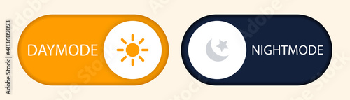 Daymode and nightmode buttons. Toggle on and off day and nigh swich. Vector illustration.