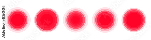 Red pain circle painful area aching spot. Pain localization marks for painkiller medical. Vector illustration.