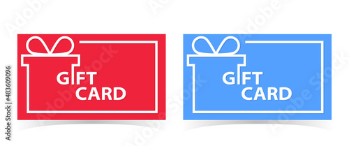 Gift card shopping template. Present cards with gift box. Loyalty coupon with bow and ribbon. Vector Illustration.