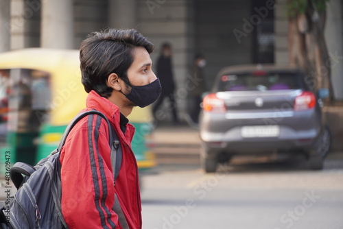 Effective protection against coronavirus. Man wearing hygienic mask to prevent infection, respiratory illness such as flu, 2019-nCoV, Covid-19.