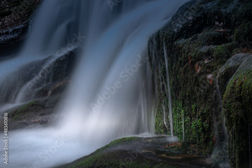 Wild brook with stones and waterfall in Jeseniky mountains  Eastern Europe  Moravia. Clean fresh cold watter  water stream. Long exposure image. .