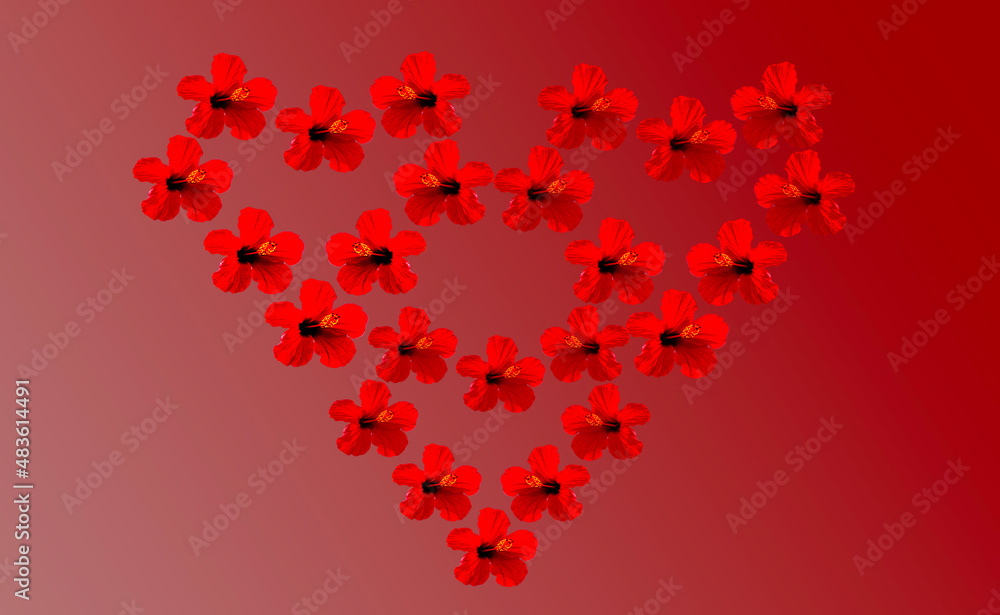 Red Heart made of flowers, Happy Valentine’s Day Red Heart made of flowers, Happy Valentine’s Day
