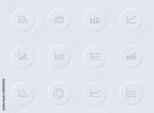 chart gray vector icons on round rubber buttons. chart icon set for web, mobile apps, ui design and promo business polygraphy
