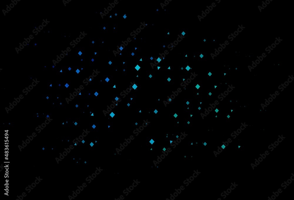 Dark blue, green vector template with crystals, circles, squares.