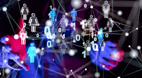 Abstract technology group and data 3d