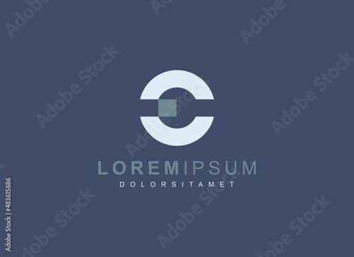Abstract Initial Letter D and E Logo. White Geometric Shape with Pixel Dot isolated on Blue Background. Usable for Business and Branding Logos. Flat Vector Logo Design Template Element.