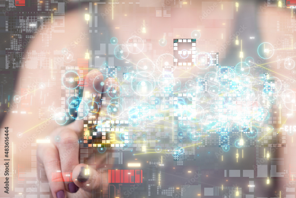 Fototapeta premium Neural network 3D illustration. Big data and cybersecurity
