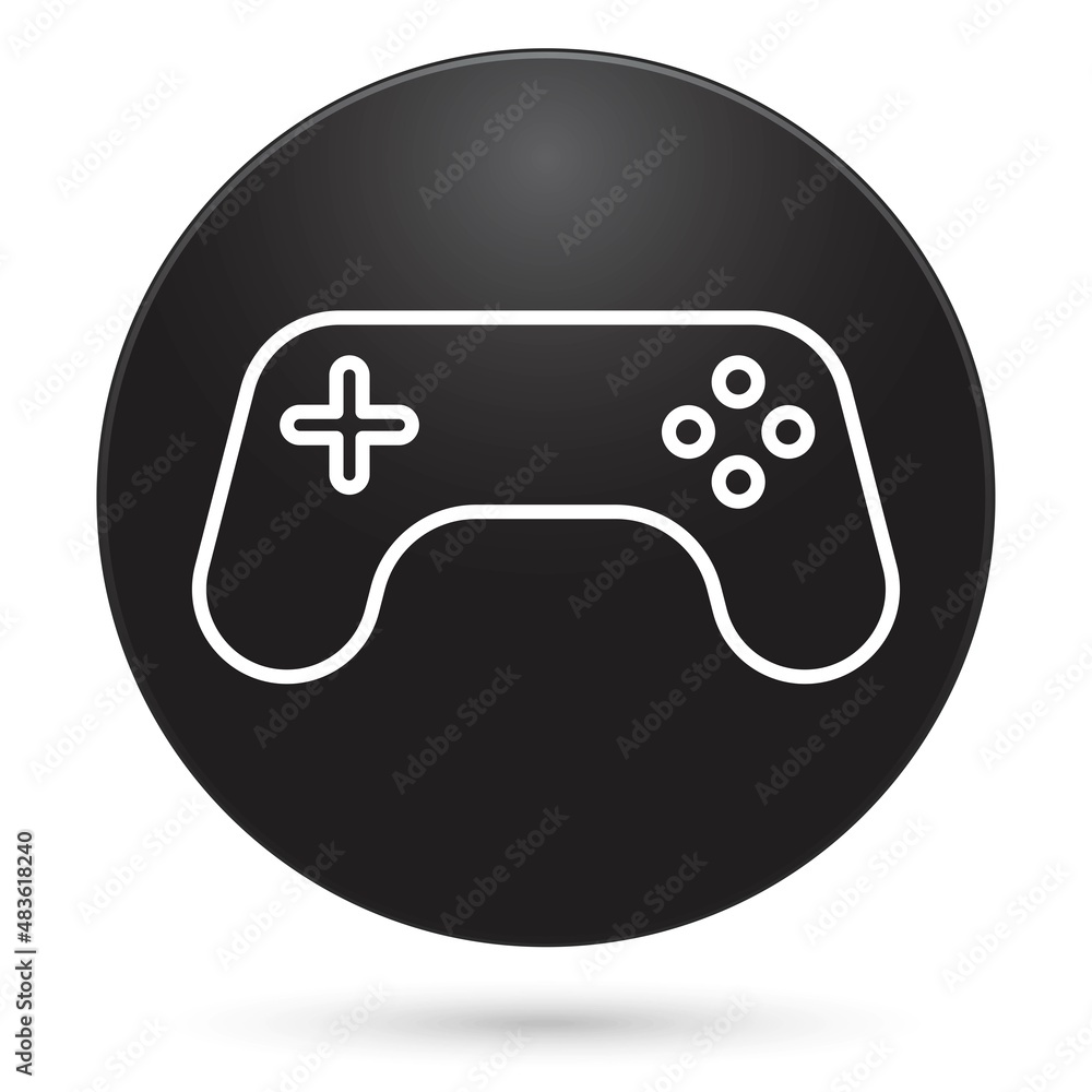 Gamepad icon, black circle button, vector illustration. Gamepad icon, black circle button, vector illustration.