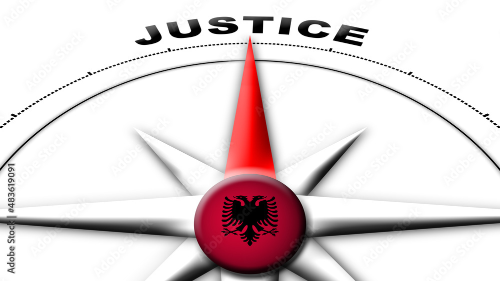 Albania Globe Sphere Flag and Compass Concept Justice Titles – 3D Illustration Albania Globe Sphere Flag and Compass Concept Justice Titles – 3D Illustration