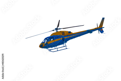 Helicopter yellow and blue isolated on white background